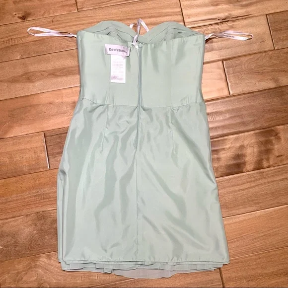 David’s Bridal Sage Green Strapless Chiffon Cocktail Dress Wedding Party - Picture 10 of 11